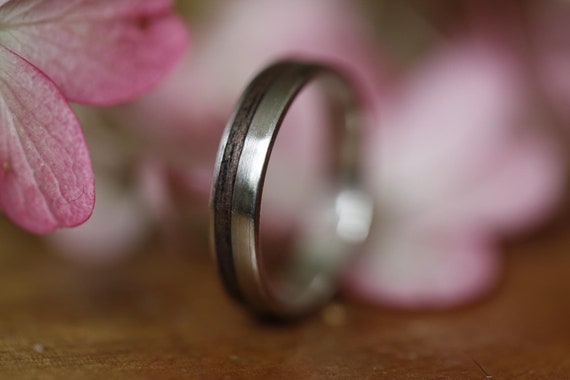 Gold Engagement Ring with Walnut Inlay, Real Gold Ring, Gold Wedding Band, Thin Gold Ring, Simple Gold Ring, Unique mens wedding bands,