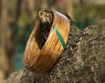 Malachite Ring, Green RIng, Celting Ring,Wooden wedding ring ,Wood ring, Mens wedding band, rings,  Jewelry, Art deco ring, Eco friendly,