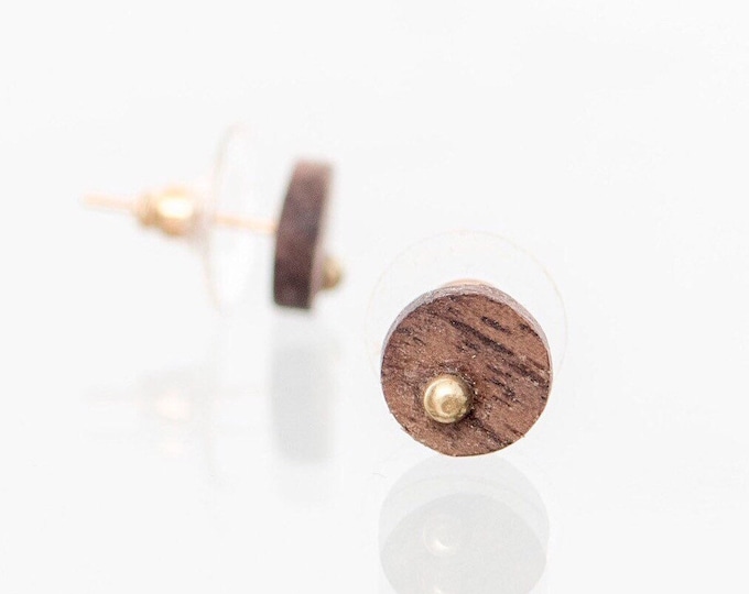 Wooden Earrings, Walnut and Yellow Gold 14K, Jewelry , Wood studs, Wooden dangle earrings, Wooden ear studs, Wooden earrings for women,