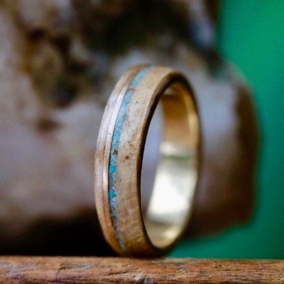 Maple Turquoise Ring, Canadian Turquoise Jewelry, Raw Stone Ring, Men's Turquoise Ring, Gold Ring, Wedding Band