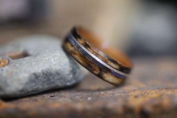 Lapis Lazuli Mens Promise Ring, Canada Maple Wood Ring, Mens Wood Wedding Band, Nature Engagement Ring, Promise Ring for Him, Mens Wood Ring