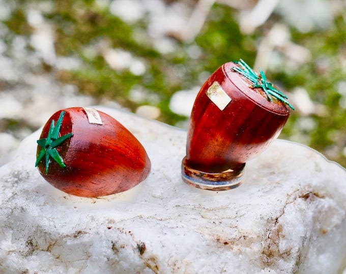 Set of Two Wooden Red Strawberry, Made of Padouk Wood, Wooden Lathe creation, made in Canada, Fruits