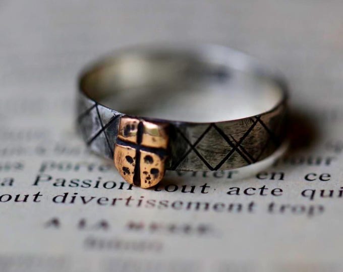 The Viking Silver and Bronze Shield ring. Minimalist 925 silver men engagement ring handmade in Canada