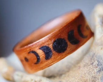 The Witch Ring, The Magic Ring, White Magic Ring, Moon Ring, Moissanite 1.5mm, Wooden ring for women, Handmade ring