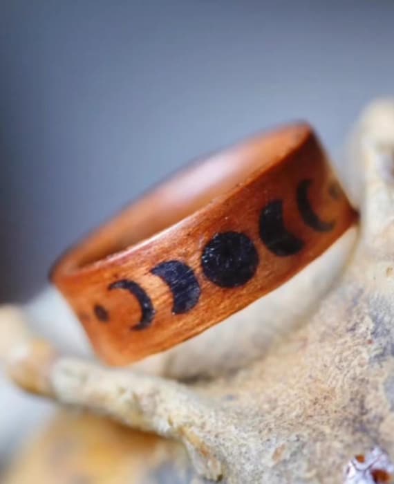 The Witch Ring, The Magic Ring, White Magic Ring, Moon Ring, Moissanite 1.5mm, Wooden ring for women, Handmade ring