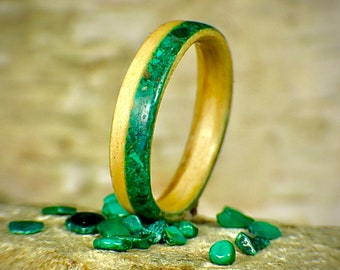 The St Patrick Day Ring, Malachite Ring, Green RIng, Celting Ring,Wooden wedding ring ,Wood ring, Mens wedding band, rings,