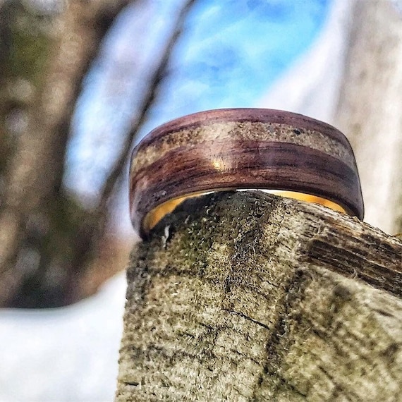 Mens wood ring, Concrete from Old Port of Montreal, handmade in Canada Wood wedding band, Men wood ring, Bentwood ring, Womens wood ring