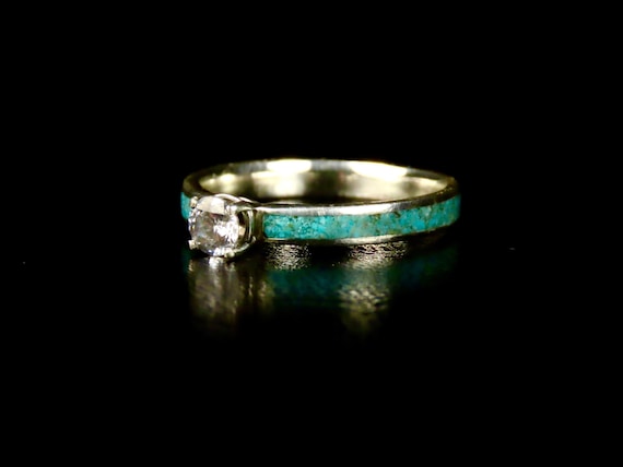 Genuine Turquoise Ring, Moissanite, Wooden Significance Ring, 18K Gold Wedding Band, Precious Wood Ring, Engagement Ring