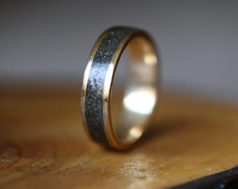 Meteorite Inlay, Canadian Yellow Gold Ring, Gold engagement rings Canada,Gold jewelry Canada, Gold men wedding band, Gold men wedding
