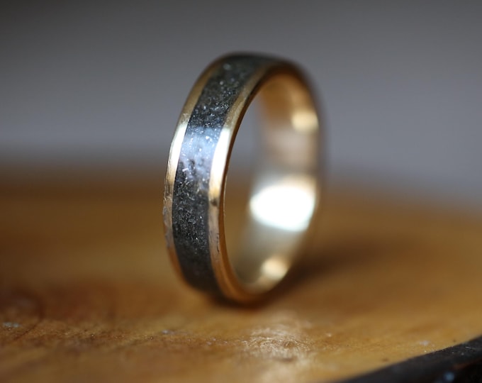 Meteorite Inlay, Canadian Yellow Gold Ring, Gold engagement rings Canada,Gold jewelry Canada, Gold men wedding band, Gold men wedding