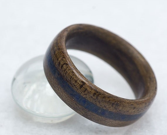 The Blue Lapis Lazuli Gray Canada Maple Ring, Simple rings, Engagement ring wood, Wood ring engagement, Wood ring womens, Wood Ring