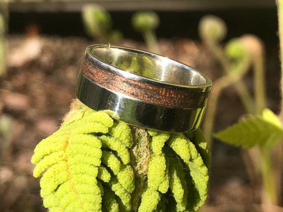 Luxury Silver and Walnut wood Inlay Wedding Ring Silver Wedding Band Silver Mens Wedding Bands Men Silver Ring Streling Silver Ring Etsy