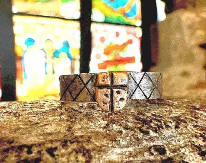 The Viking Silver and Bronze Shield ring. Minimalist 925 silver men engagement ring handmade in Canada