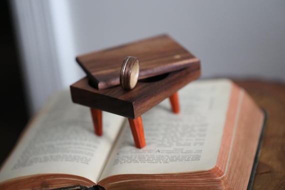 Custom Walnut Wood Wedding Ring, 14k White Gold Band, Sugar Maple Interior, Personalized Rings, Unique Wedding Band