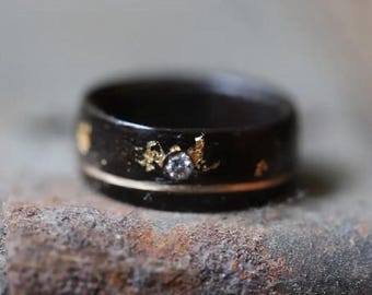 Luxury Ebony Ring with Gold Leaf, Engagement Ring, Promise Ring, Noble Wedding Band, Royal Jewelry