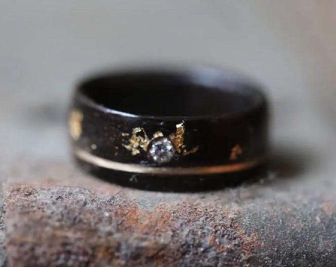 Luxury Ebony Ring with Gold Leaf, Engagement Ring, Promise Ring, Noble Wedding Band, Royal Jewelry