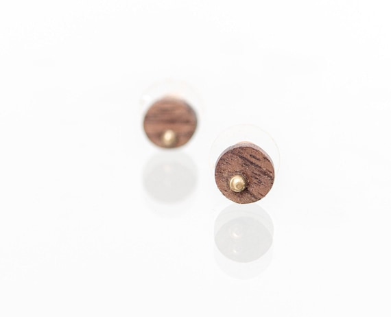 Gold 14K Earrings, Wood Earrings for woman, Wooden Earrings, Natural Wooden Earrings, Man wood stud, Matte black earrings, Matte black studs