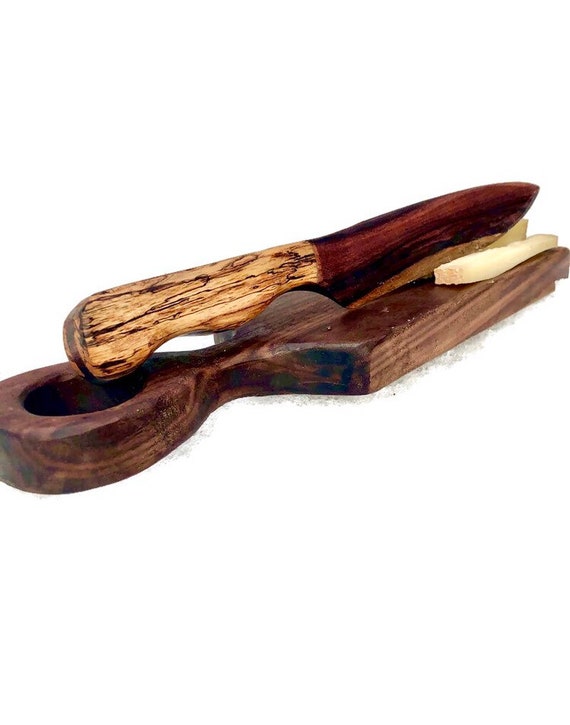 Wedding Cake Design wooden knife with cutting board. Can be used as a wooden cheese knife or an envelope opener. Handcrafted in Canada