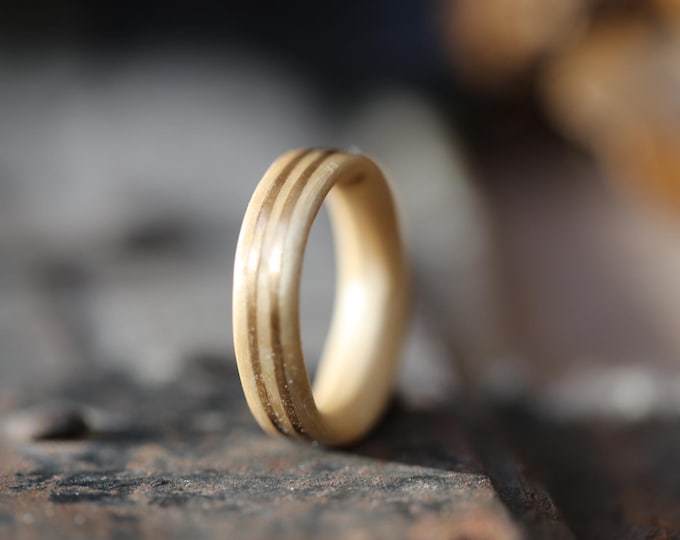 Wood Wedding Ring – Recycled Gold Inlay Maple Ring – Personalized Love Ring – Handmade Anniversary Jewelry