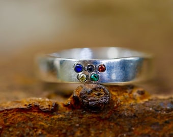Sterling Silver Olympic Ring, Customizable Jewelry, Multicolor Sapphire, Handmade in Quebec, Personalized Gift