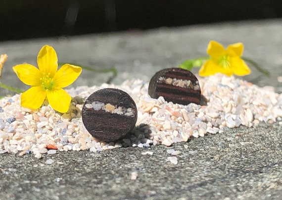 Miami Beach Sand Wooden Earrings, Circle earrings, Jewelry , Boho earrings, Art earrings, Etsy small earrings, Etsy small stud earrings,