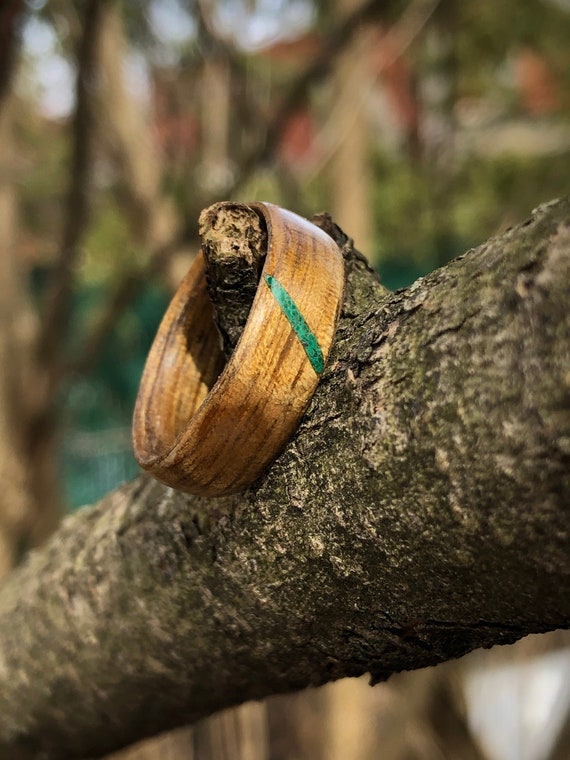 Malachite Ring, Green RIng, Celting Ring,Wooden wedding ring ,Wood ring, Mens wedding band, rings,  Jewelry, Art deco ring, Eco friendly,