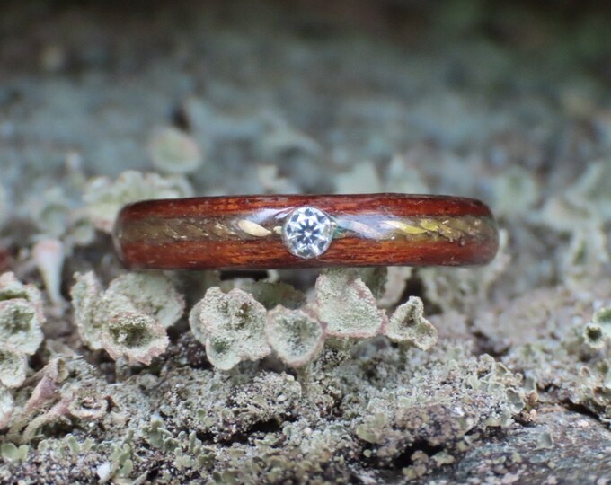14k Gold Twisted Ring with Moissanite, Rosewood Silver Band, Men's and Women's Ring, Unique Jewelry