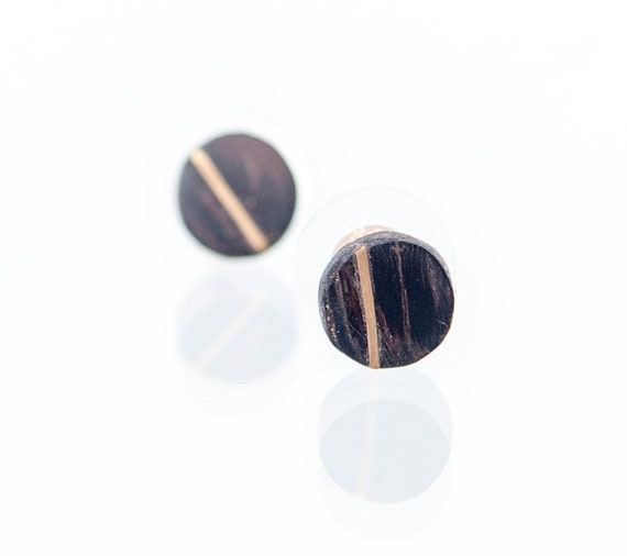 Wenge 14K Gold Earrings, Jewelry ,Wood Earrings for woman, Wedding gauge, Fake gauge, Fake gauge earring, Wooden stud earring, Wooden
