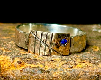 The Alcatraz Prisoner Man Silver Ring, Wood ring, Engagement ring, Silver engagement rings, Silver promise rings,