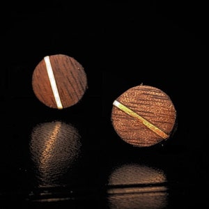 Handmade earrings,14K Gold Walnut Wood Earrings, Jewelry ,Wood Earrings for woman,, Fake gauge, Fake gauge earring, Wooden Made in Montreal