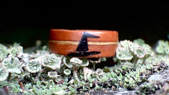 The Salem Witch Ring, Magic Hat and inlay of Flying Broom, The Strong Women Ring, Wooden RIng, Broom Ring, Witches Jewelry, Made in Canada