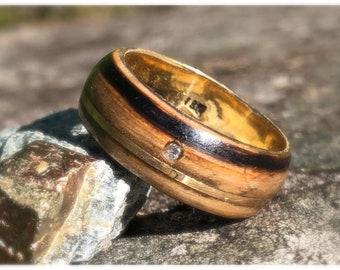 18K Gold Whisky Barrel Ring, Whisky Ring, Barrel Whisky Ring, Gift for Him, Whiskey Barrel, Wood Resin Ring
