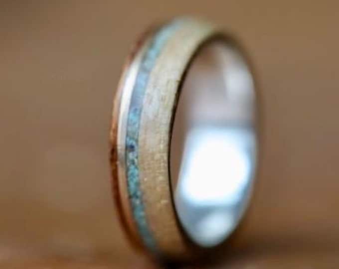 Turquoise Rosewood Silver Wedding Ring, Jewellery sale, Engagement ring for man, Women promise ring, Nature wedding ring, 5th years