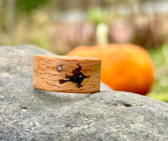 Mystical Wooden Witch Ring, Handcrafted Jewelry, Moissanite 1.5mm, Women's Ring, Witchcraft Accessory, Minimalist