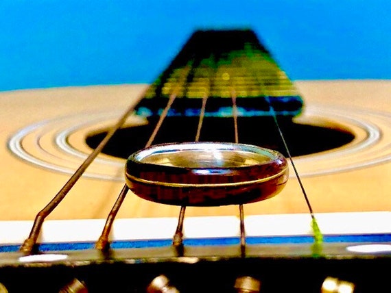 Guitar String Ring, Recycled, Wood Wedding Ring, Man Wedding Band, Man Wedding Ring,Wood Ring, Gold and Wood Ring,