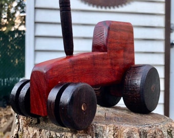 Special Edition Wooden Tractor made of Exotic Wood, Bronze Personalized Graved Plate, Gift for Adults and Kids,  Collection