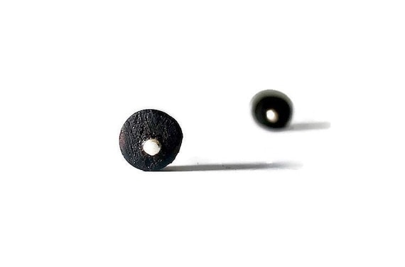 Black stud earrings for Valentine's day gift. Round recycled wood earring studs. Natural wood studs