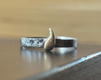 Silver an Bronze Tear Ring, Sadness Ring, Bespoke Metal Ring made of Silver and Bronze, Mens Wedding Band, Promise ring made in Montreal