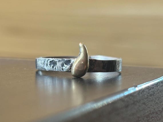 Silver an Bronze Tear Ring, Sadness Ring, Bespoke Metal Ring made of Silver and Bronze, Mens Wedding Band, Promise ring made in Montreal