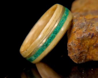 Malchite Ring, Green Ring, Gemstone Ring,Wood wedding ring ,Wooden ring, Wood jewelry, Wood resin ring, Wedding ring,  Handmade in Montreal