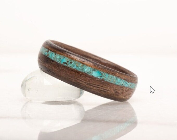 Best Sellers, Turquoise Ring made of American Walnut, Womens Wood Rings , Man Wooden Ring, Viking ring women, Bohemian Rings, Funky rings,