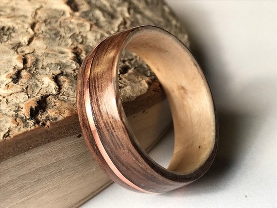 Wooden Ring for Women, Walnut & Sugar Maple Ring, Canadian Wood Jewelry, Wooden Bands, Wooden Accessories