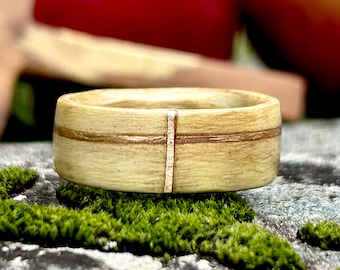Wooden Ring made of Apple Tree from Eastern Townships Wood Ring for men, religion, Jesus Cross, Man RIng