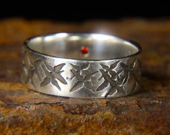 The Secret Red Ruby Silver 925 Stamping Hammered Wedding Ring, Promise ring for men, Women Unique Engagement Ring, Raw Crystal Ring,