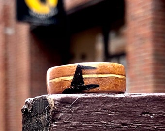 Wooden ring, The Salem Witch's Hat Ring, inlay Wizard Ring, Custom Wedding Ring, Women's Ring, Magic Ring,
