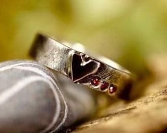 I love You ETC Ring, Bronze Hearth, Red ruby, Engagement Ring, Wedding Rings, Mens ring, Promise Ring, Mens wedding band, Wedding