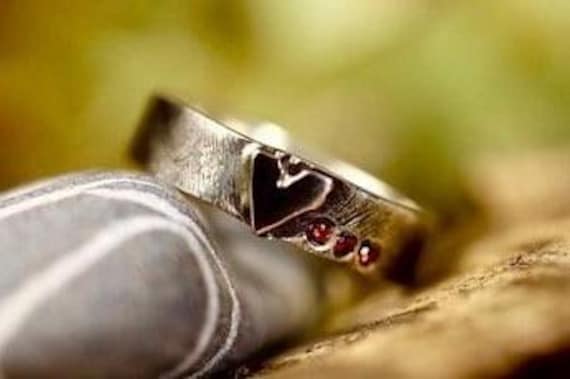 I love You ETC Ring, Bronze Hearth, Red ruby, Engagement Ring, Wedding Rings, Mens ring, Promise Ring, Mens wedding band, Wedding
