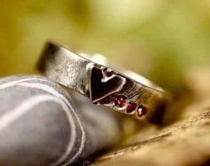 I love You ETC Ring, Bronze Hearth, Red ruby, Engagement Ring, Wedding Rings, Mens ring, Promise Ring, Mens wedding band, Wedding