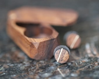 Handmade earrings,14K Gold Walnut Wood Earrings, Jewelry ,Wood Earrings for woman,, Fake gauge, Fake gauge earring, Wooden Made in Montreal