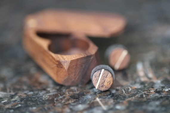 Handmade earrings,14K Gold Walnut Wood Earrings, Jewelry ,Wood Earrings for woman,, Fake gauge, Fake gauge earring, Wooden Made in Montreal